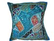 Deep Sky Blue Ethnic Indian Sari Beaded Decorative Floor Pillow Cover 24 Inches FREE SHIPP