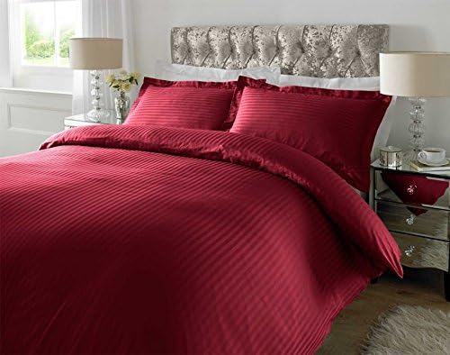 Solretail Luxury 100% Cotton Maroon Striped King Duvet Cover Set