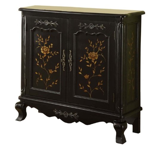 Powell Black Console with Hand Painted Doors On Sale