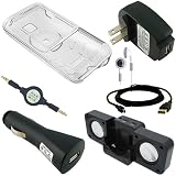 Creative Zen Mozaic Bundle Combo Accessories Pack: Crystal Hard Clear Case, USB 2in1 Data Sync Cable, USB Car battery charger, USB Wall / Travel battery charger, 3.5mm to 3.5mm Auxillary Retractable Cable, Premium White Earphones, Belt Clip, and a Foldable Speaker Dock Sound System