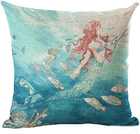 Mermaid Printed Stuffed Cushion LIFECREATIVE Linen Cotton Cover Filling Stuffing Throw Pillow Insert Filler Pattern Zipper For Decor Decorative Home Sofa Bedroom
