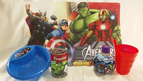 Lunch w/Marvel Avengers' Gift Set Red Straw Cup and Bowl Flavored Water & Cambelles Chicken Noodle Soup Bundle