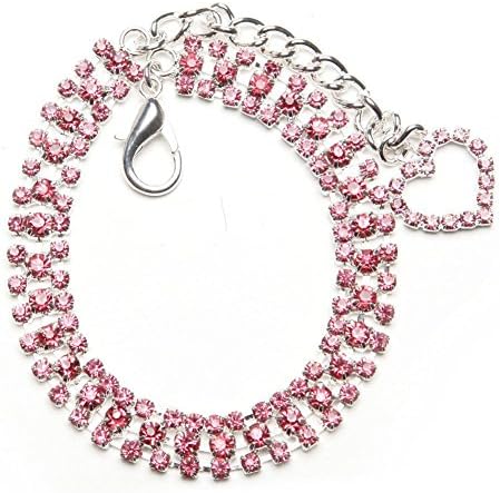 PAWSnCLUBS Pet Designer Jewelry Collar Necklace Cat Baby Puppies Dog with Crystal Heart, Pink XS