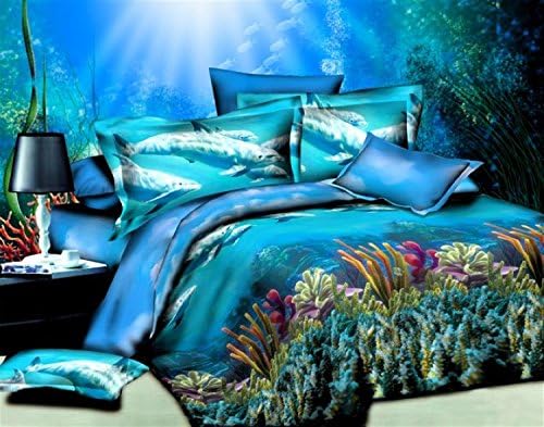 3d Oil Painting Underwater World Dolphins, Coral Reef 4pcs Bedding Sets,cotton Material Beautiful Creative 3d Bedding Sets Queen Size Christmas Gifts