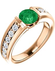 10K Rose Gold 6.00mm Round Cut Chatham Created Emerald and Diamond Ring -- LIFETIME WARRANTY