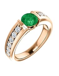 14K Rose Gold 6.00mm Round Cut Chatham Created Emerald and Diamond Ring -- LIFETIME WARRANTY