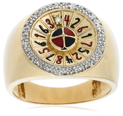 10k Yellow Gold Men's Diamond Roulette Ring (1/8 cttw, I-J Color, I2-I3 Clarity), Size 10