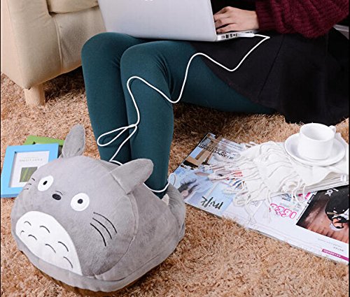 Cartoon USB Charging Heating winter Warm plush Slipper Heated Warmer Shoes Heated Slippers, Warming Slippers,Heating Pad, Multi-use Washable Big Feet Warm Slippers Shoes Foot Warmer Shoes Totoro