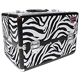 Beautify-Professional Large Zebra Print Aluminium 8 compartment Beauty Box Cosmetics & Make Up Case