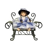 51mMOM%2BK73L. SL160  Collectable Porcelain Doll on Park Bench with Blue Patchwork Dress, 5 Tall