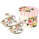 Paperproducts Design Jardin Rose Espresso Cup and Saucer, Set of 2