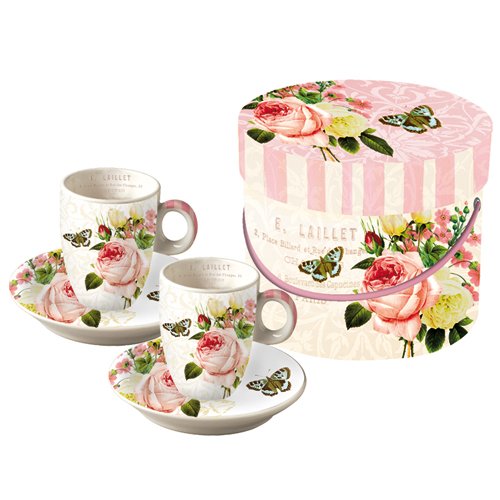 Paperproducts Design Jardin Rose Espresso Cup and Saucer, Set of 2
