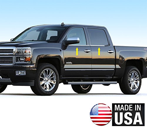 Made In USA! TYGER Fit 2014-2015 Chevrolet/GMC Silverado/Sierra Crew Cab Rear Door is 27'' Only No Curve 4PC Stainless Steel Chrome Window Sill Trim Overlay