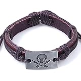 Modern Fantasy Retro Adjustable Christmas Gifts Skull Brown Metal Rope Punk Leather Bracelet