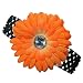3-in-1 Gerber Daisy Flower Hair Clip Bow on Soft Stretch Crochet Child Headband fits Babies to Toddlers to Youth Girls Halloween- Orange on Black