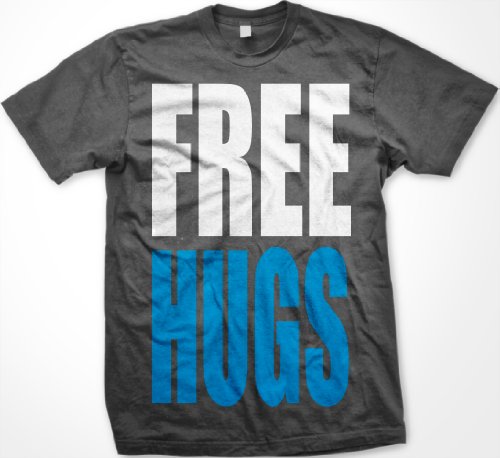 FREE HUGS Mens T-shirt, Big and Bold Funny Statements Tee Shirt,  Charcoal