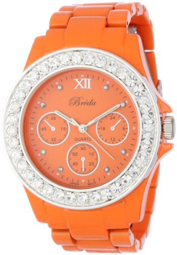 Breda Women's 5169_Orange "Sawyer" Rhinestone Bezel Metal Band Watch