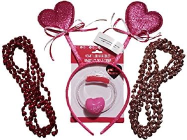 Costume Headwear Pink Heart headband with Heart Ring, LED Heart bracelet and Necklace