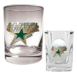Dallas Stars NHL Rocks Glass & Square Shot Glass Set - Primary Logo by Great American Products