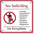 No Soliciting No Exceptions Sign - 6" X 6" - Self Adhesive 4 Mil Vinyl Decal - 4 Pack
