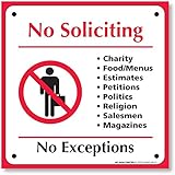 No Soliciting No Exceptions Sign - 6" X 6" - Self Adhesive 4 Mil Vinyl Decal - 4 Pack