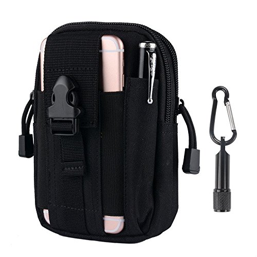 Tactical Pouch - Compact Water-resistant Molle EDC Utility Gadget Gear Tools Organizer - Bundled with Free Keychain Flashlight