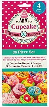 Cupcake Wrappers by Square Meal - 36 Pieces of Decorated Cup Cake Toppers &amp; Food Wraps - Adaptable Party Themes Birthday, Christmas, New Year, Halloween &amp; Wedding - Made of Quality Food Grade Material - Longer Shelf Life