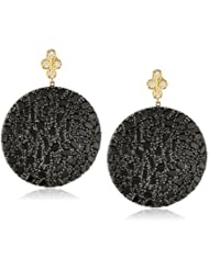 Fern Freeman Rhodium Silver Large Black Spinel Disc with 22K Diamond Quad Earrings