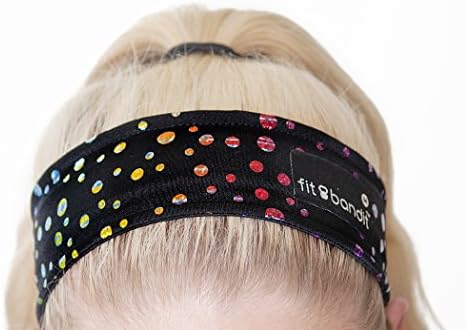 Fit Bandit, Non Slip Sports Headband for Exercise, Multi Color Disco Dots (Metallic Dots)