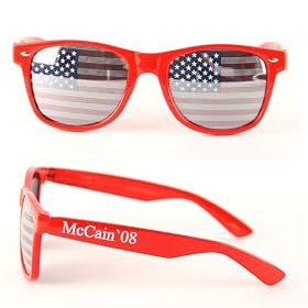 Obama vs. McCain 2008: Make Your Pick! Novelty Sunglasses with Flag Lenses & Candidate Name on Stems (Spring Hinged)