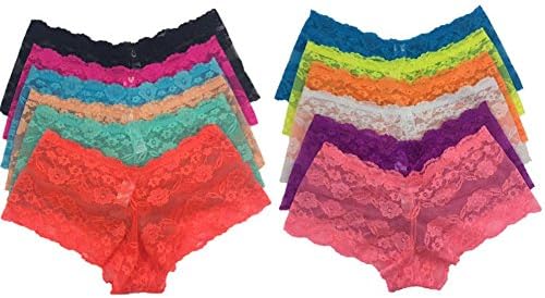 Yinsaviny Women's Floral Lace Boyshorts Stretched Panties (Pack of 6) (Large, Randomly Colors)
