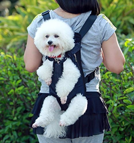Rocpet Front Pack Pet Dogs Carry Denim Bag Backpack, Double Shoulders Straps, Max Weight up to 5.5lbs/ 7.7lbs/ 12.1lbs (M, Blue)