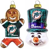 NFL Miami Dolphins Blown Glass Gingerbread Man & Top Hat Snowman Ornament 2-Pack