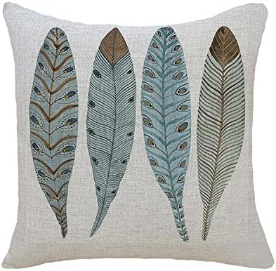 LvJu Cotton Linen Square Throw Pillow Case Decorative Cushion Cover Pillowcase for Sofa Feathers 3 18 "X18 "