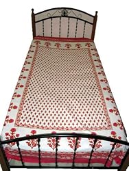 Bedspread White Pink Floral Print Cotton Bed Cover Throw Twin
