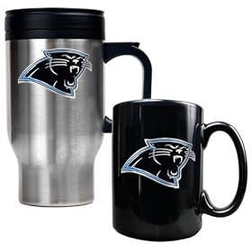 Carolina Panthers NFL 16 Oz Stainless Steel Travel Mug and Ceramic Coffee Mug Set - Team Logo