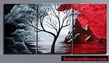 Modern Abstract Oil Painting on Canvas Stretched with Wooden Frame - Impression - Grey and Red