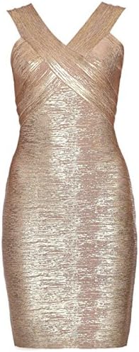 Actlure Gold Foil Printing V-neck Backless Party Dress Ladies Sheath Bandage Shift Dress