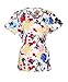 G Med Women's Printed Mock Wrap V Neck Back Tie 2 Pockets Scrub Top