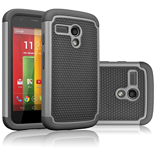 Motorola Moto G Case, Moto G 1st Gen Case, Tekcoo(TM) [Tmajor Series] Shock Absorbing Hybrid Rubber Plastic Impact Defender Rugged Slim Hard Case Cover For Moto G 3G / 4G LTE (Gray / Black)
