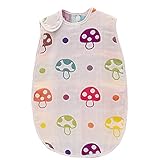 6重 ガーゼ　ベビースリーパー（並行輸入品） スナップボタンで着替えやおむつ替えも簡単 きのこ柄 裏地 チェック柄 寝冷え防止 しっかり汗を吸収 新生児 赤ちゃんからキッズまで オールシーズン １年中