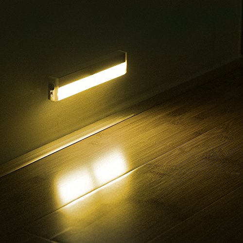 AGPtek Portable Wireless Battery Powered 10 LED 120 Degrees DIY Stick-on Anywhere Motion Sensor Light with Magnetic Strip for Closet, Cabinet, Stairs -- Warm White (Sensitivity: within 3 meters)