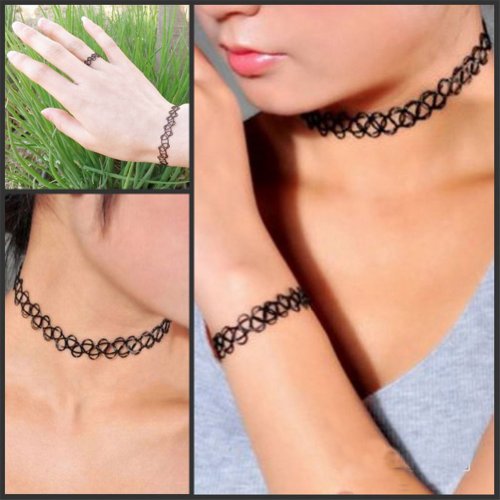 BeWild Brand® Set of 5 Vintage Stretch Retro Henna Elastic Tattoo Choker Necklaces