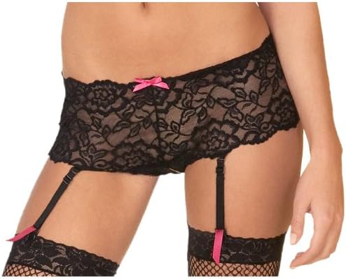 Rene Rofe Women's Crotchless Lace Boyleg with Removable Garters