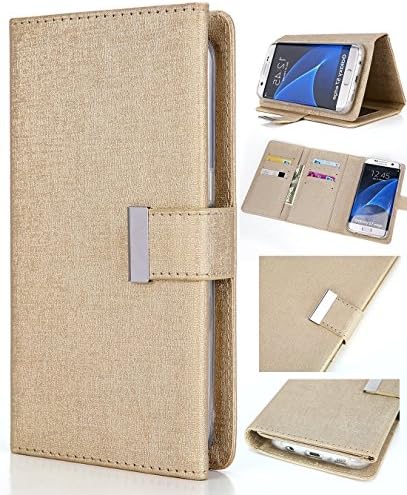 TaoFilm Pro Classic Reproduction Business Fashion Styles (3 Fold Section Design,11 Card Slots,2 in 1 Magnetic Detachable Case) Premium PU Leather Wallet Case For Samsung Galaxy S7 Edge - Bright Gold