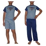 3 PCS SET: Boys Or Girls SUPERMAN Finest Sleepwear Pajama Top & Pants / Shorts Set - Blue