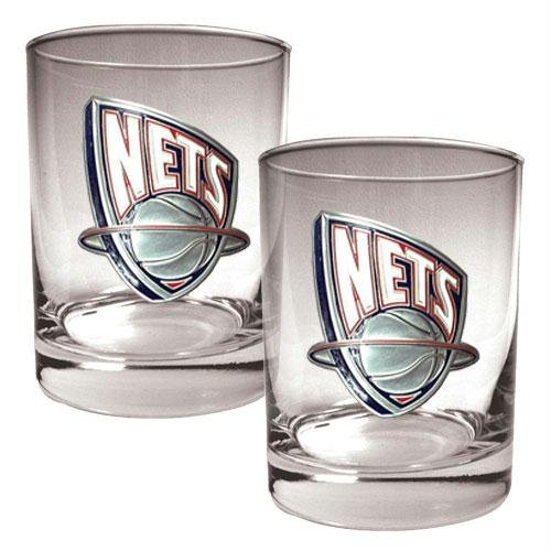 NBA New Jersey Nets Two Piece Rocks Glass Set - Primary Logo