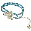 Crystal Flower Cubic Zirconia Blue Cord Double Wrapped Fashion Bracelet