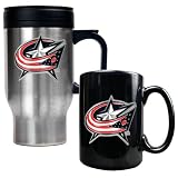 Columbus Blue Jackets NHL Stainless Steel Travel Mug & Black Ceramic Mug Set - Primary Logo