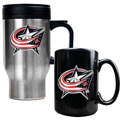 Columbus Blue Jackets NHL Stainless Steel Travel Mug & Black Ceramic Mug Set - Primary Logo by Great American Products